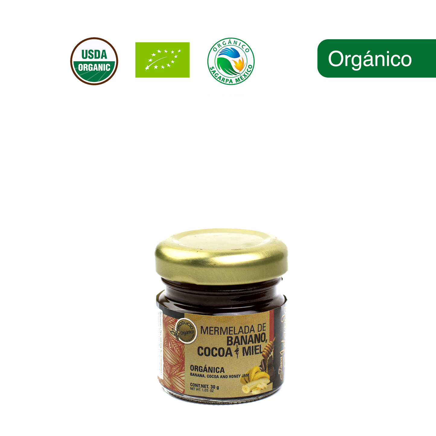 Mermelada de Banana, Cacao y Miel Orgánica Finca Irlanda 30G.