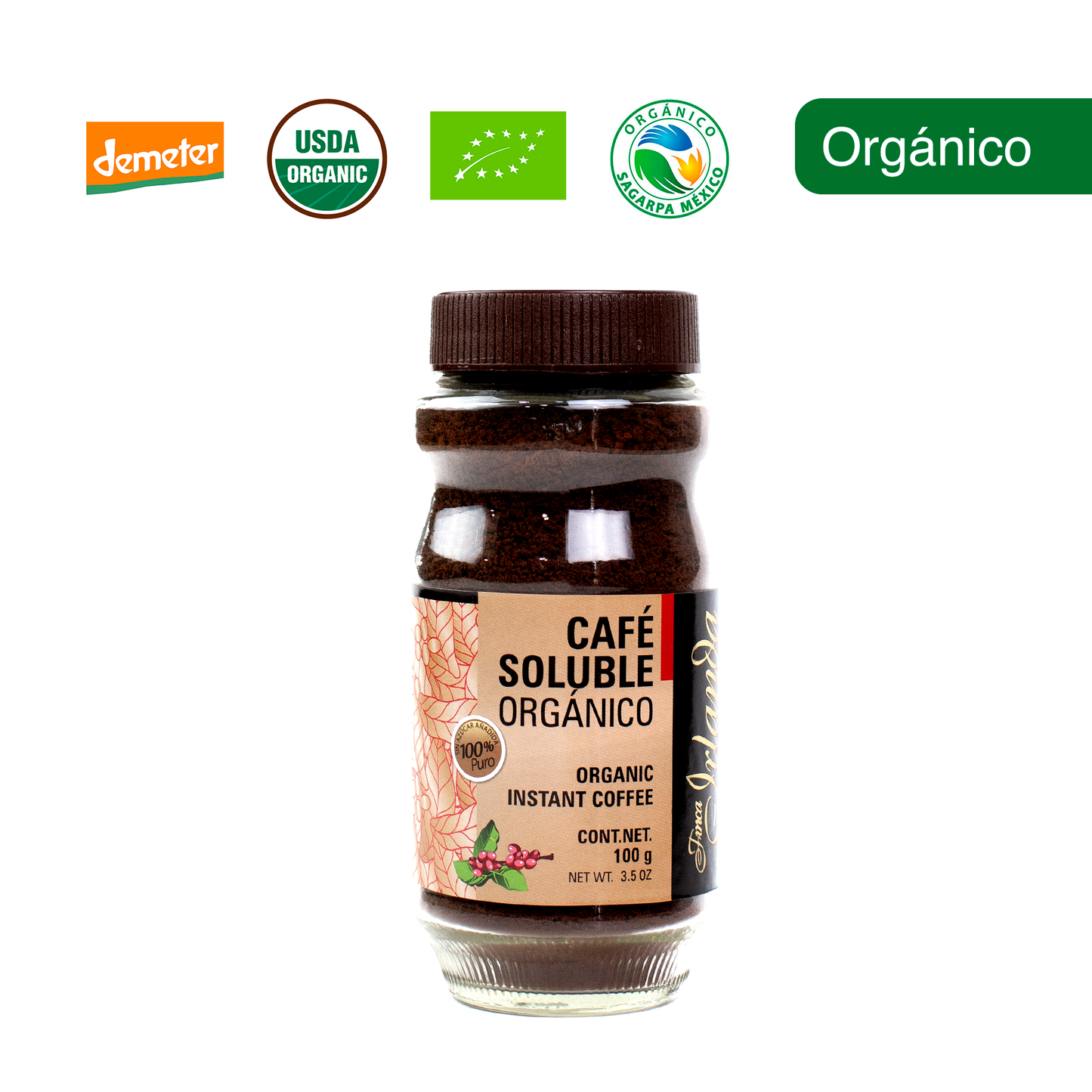 Café Soluble Orgánico Finca Irlanda 100G.