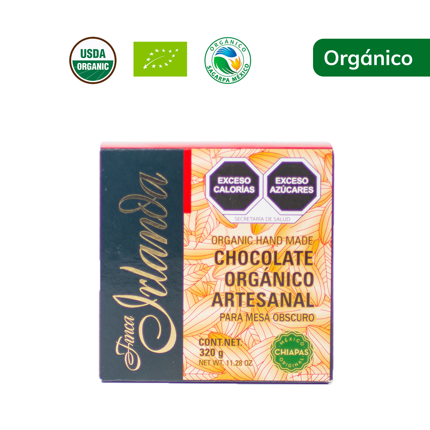 Chocolate Orgánico Artesanal obscuro Finca Irlanda 320G.